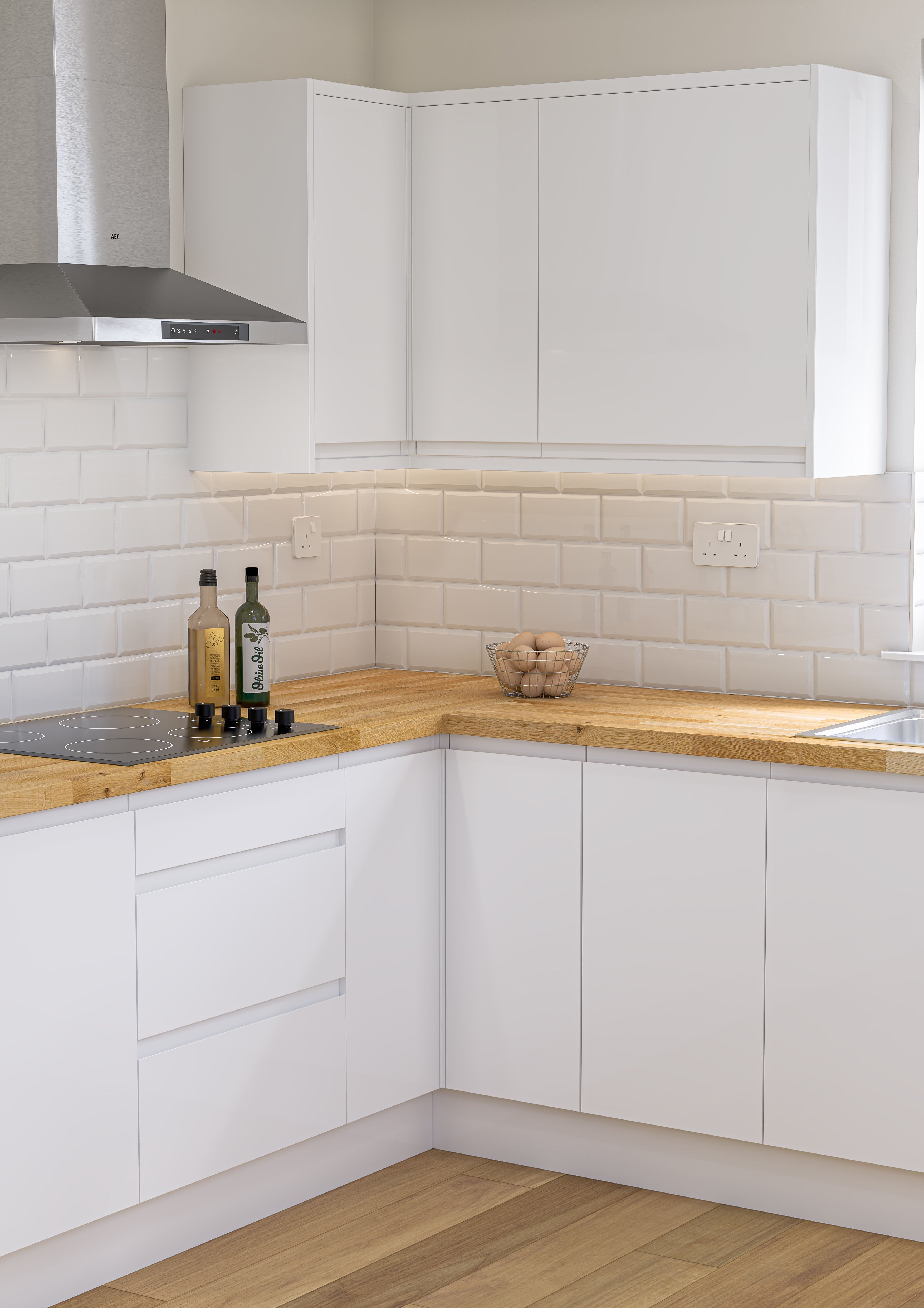 Modern white kitchen with quartz surface